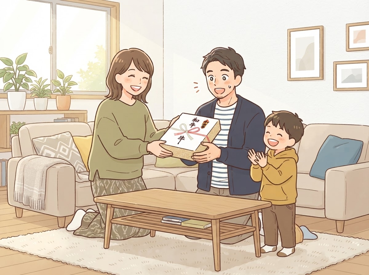 和牛セレブの専用ボックスに驚く女性のイラスト