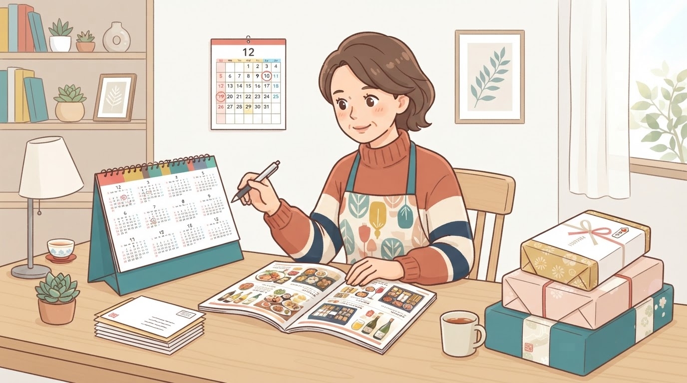 お歳暮のギフト選びをする女性